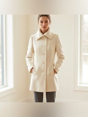 Foxy Jeans Single Breasted Button Up Wool Trench Coat Jacket Womens Size M
